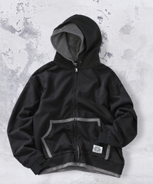 XTONZ（エクストーンズ）の「XTT169 フィンガーホール ワッフル レイヤード クロップド フード ジップアップ (BLACK)（パーカー）」