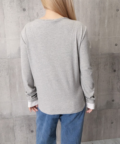 Miniministore(ミニミニストア)の「ヘンリーネック長袖リブカットソー重ね着風(Tシャツ/カットソー・レディース・ライトグレー/ダークグレー/ブラック/カーキ・FREE)」の11枚目の写真