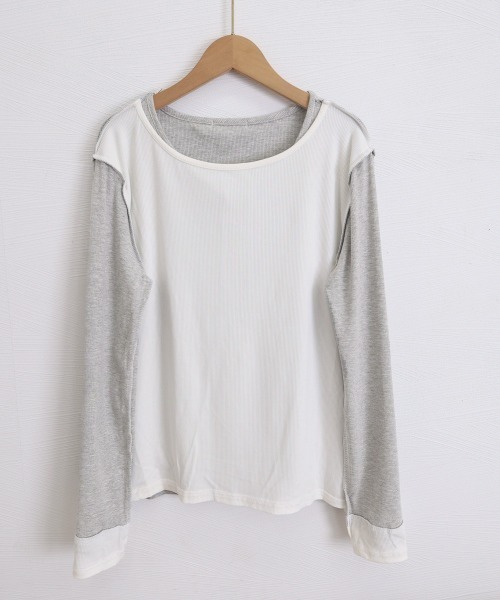 Miniministore(ミニミニストア)の「ヘンリーネック長袖リブカットソー重ね着風(Tシャツ/カットソー・レディース・ライトグレー/ダークグレー/ブラック/カーキ・FREE)」の14枚目の写真