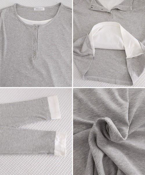 Miniministore(ミニミニストア)の「ヘンリーネック長袖リブカットソー重ね着風(Tシャツ/カットソー・レディース・ライトグレー/ダークグレー/ブラック/カーキ・FREE)」の15枚目の写真