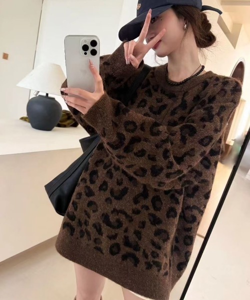 AVYL(アヴィル)の「ビッグレオパード柄 シャギーニットプルオーバー(ニット/セーター・レディース・グレー/ブラウン・M)」の8枚目の写真