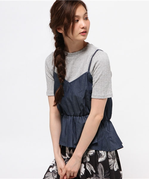 earth music&ecology（アースミュージックアンドエコロジー）の「【2016Summer】【SET ITEM】デニムキャミセットTシャツ（Tシャツ/カットソー・レディース・ブラック/オフホワイト/LT.Gray・FREE）」の3枚目の写真