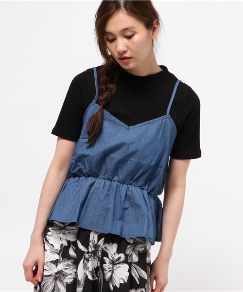 earth music&ecology（アースミュージックアンドエコロジー）の「【2016Summer】【SET ITEM】デニムキャミセットTシャツ（Tシャツ/カットソー・レディース・ブラック/オフホワイト/LT.Gray・FREE）」の2枚目の写真