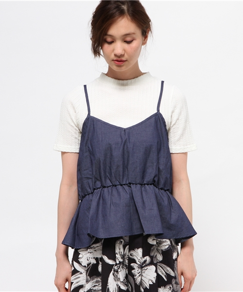 earth music&ecology（アースミュージックアンドエコロジー）の「【2016Summer】【SET ITEM】デニムキャミセットTシャツ（Tシャツ/カットソー・レディース・ブラック/オフホワイト/LT.Gray・FREE）」の4枚目の写真