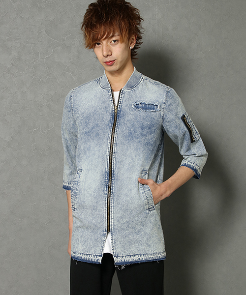 VENCEEXCHANGE（ヴァンスエクスチェンジ）の「デニムロング丈７分袖MA-1（MA-1・メンズ・ブルー/ネイビー・M/L/LARGE/MEDIUM）」の4枚目の写真