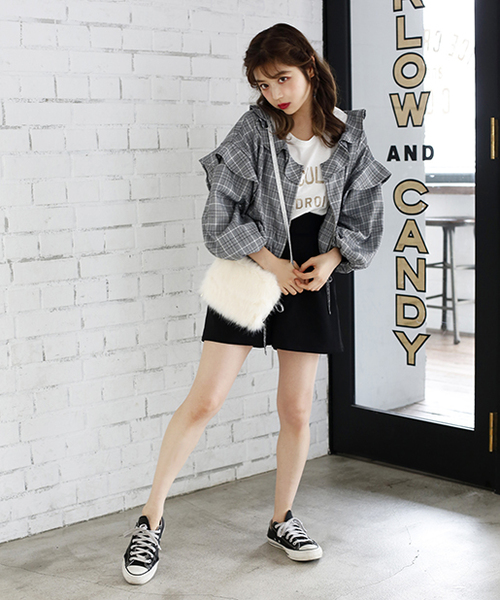 one after another NICE CLAUP(ワンアフターアナザーナイスクラップ)の「うしろレースアップパンツ(その他パンツ・レディース・ブラック/ベージュ/チェック・FREE)」の13枚目の写真