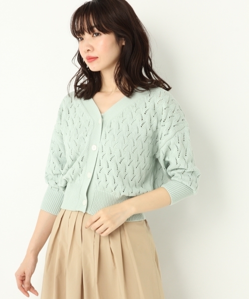 A part by（アパートバイ）の「7GCスカシガラVカーディガン7S 786477 （カーディガン/ボレロ・レディース・ホワイト/ライトグリーン/ブラック・FREE）」の18枚目の写真