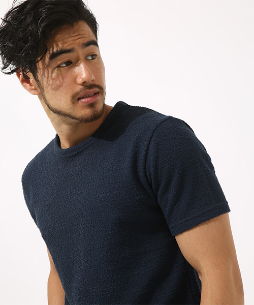 AZUL by moussy（アズールバイマウジー）の「ジャガードパイルクルーネック半袖T（Tシャツ/カットソー・メンズ・ネイビー/ブラック/ホワイト・SMALL/MEDIUM/LARGE/X-LARGE/X-SMALL）」の3枚目の写真
