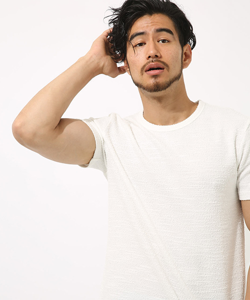 AZUL by moussy（アズールバイマウジー）の「ジャガードパイルクルーネック半袖T（Tシャツ/カットソー・メンズ・ネイビー/ブラック/ホワイト・SMALL/MEDIUM/LARGE/X-LARGE/X-SMALL）」の2枚目の写真