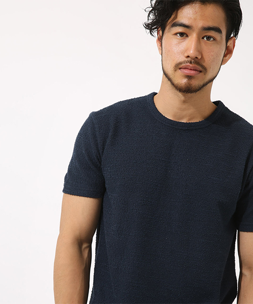 AZUL by moussy（アズールバイマウジー）の「ジャガードパイルクルーネック半袖T（Tシャツ/カットソー・メンズ・ネイビー/ブラック/ホワイト・SMALL/MEDIUM/LARGE/X-LARGE/X-SMALL）」の4枚目の写真