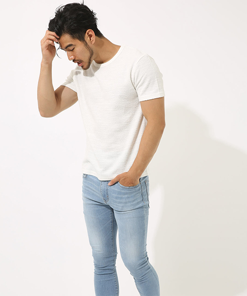 AZUL by moussy（アズールバイマウジー）の「ジャガードパイルクルーネック半袖T（Tシャツ/カットソー・メンズ・ネイビー/ブラック/ホワイト・SMALL/MEDIUM/LARGE/X-LARGE/X-SMALL）」の21枚目の写真