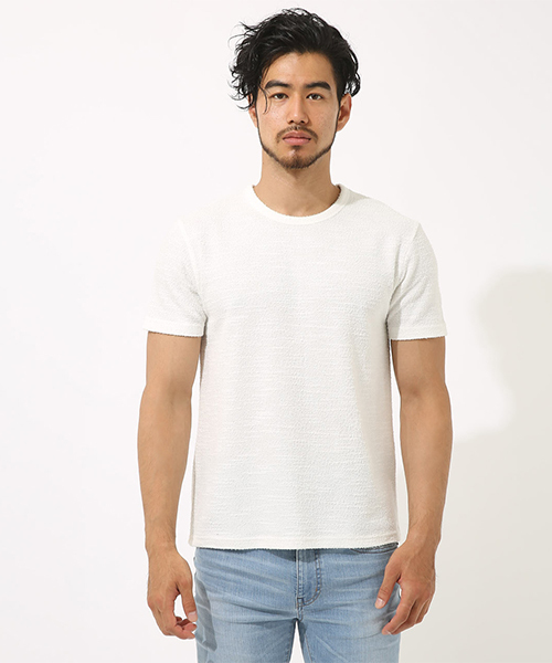 セール】ジャガードパイルクルーネック半袖T（Tシャツ