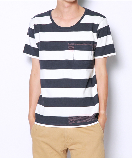 R.NEWBOLD(アールニューボールド)の「BORDER CS/SS./235508(Tシャツ/カットソー・メンズ・グレー/ネイビー・SMALL/MEDIUM/LARGE/X-LARGE)」の1枚目の写真