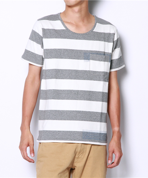 R.NEWBOLD(アールニューボールド)の「BORDER CS/SS./235508(Tシャツ/カットソー・メンズ・グレー/ネイビー・SMALL/MEDIUM/LARGE/X-LARGE)」の2枚目の写真