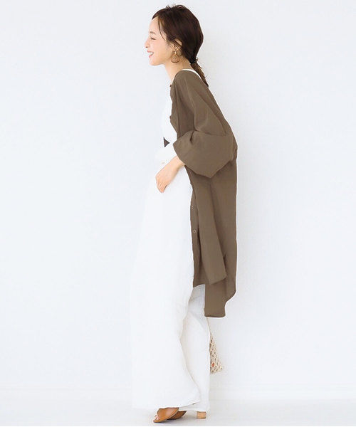 KOBE LETTUCE(コウベレタス)の「ショートorロング丈2type ボリュームスリーブバンドカラーガーゼシアーシャツ(シャツ/ブラウス・レディース・ホワイト/ブラック/ブラウン/グリーン/ホワイト系その他/ブラック系その他/ブラウン系その他2/ブラウン系その他/グリーン系その他/イエロー系その他2/イエロー系その他/ライトカーキ/ライトベージュ/ベージュ系・1/FREE/2)」の5枚目の写真