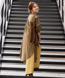 ショートorロング丈2type ボリュームスリーブバンドカラーガーゼシアーシャツ