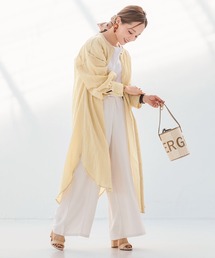 ショートorロング丈2type ボリュームスリーブバンドカラーガーゼシアーシャツ