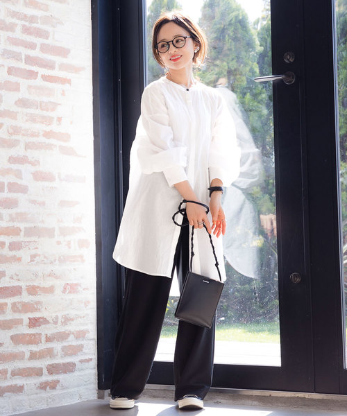 KOBE LETTUCE(コウベレタス)の「ショートorロング丈2type ボリュームスリーブバンドカラーガーゼシアーシャツ(シャツ/ブラウス・レディース・ホワイト/ブラック/ブラウン/グリーン/ホワイト系その他/ブラック系その他/ブラウン系その他2/ブラウン系その他/グリーン系その他/イエロー系その他2/イエロー系その他/ライトカーキ/ライトベージュ/ベージュ系・1/FREE/2)」の17枚目の写真