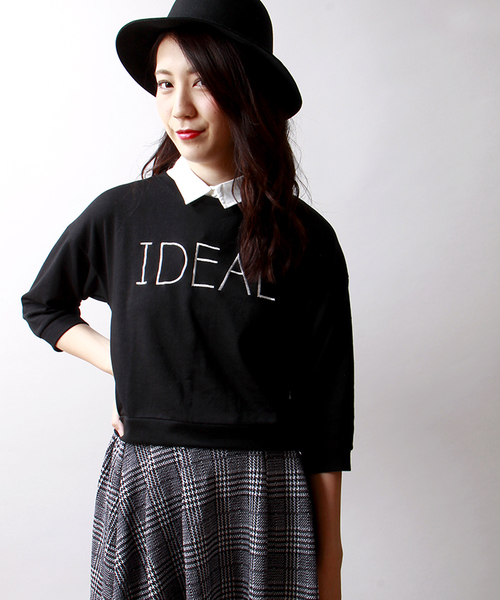 WEGO(ウィゴー)の「WEGO/衿付き7分袖刺繍スウェット(スウェット・レディース・オフホワイト/ブラック/杢グレー/ネイビー・FREE)」の3枚目の写真