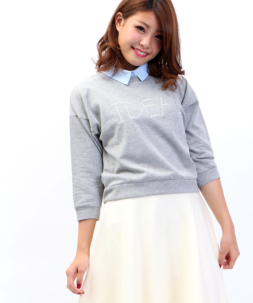 WEGO(ウィゴー)の「WEGO/衿付き7分袖刺繍スウェット(スウェット・レディース・オフホワイト/ブラック/杢グレー/ネイビー・FREE)」の22枚目の写真