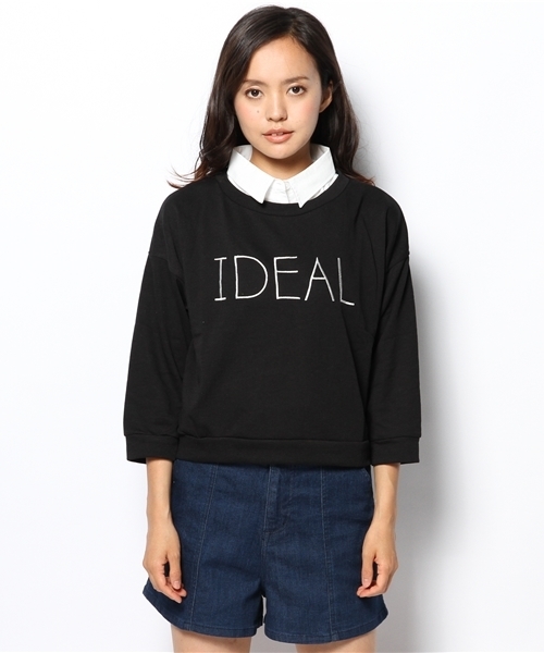 WEGO(ウィゴー)の「WEGO/衿付き7分袖刺繍スウェット(スウェット・レディース・オフホワイト/ブラック/杢グレー/ネイビー・FREE)」の5枚目の写真