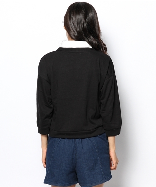 WEGO(ウィゴー)の「WEGO/衿付き7分袖刺繍スウェット(スウェット・レディース・オフホワイト/ブラック/杢グレー/ネイビー・FREE)」の7枚目の写真