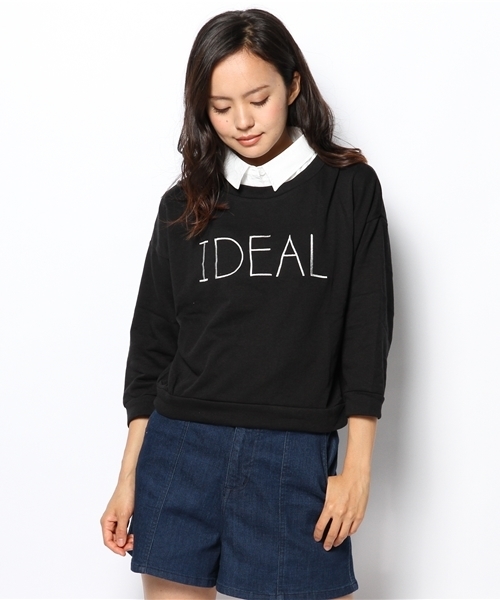 WEGO(ウィゴー)の「WEGO/衿付き7分袖刺繍スウェット(スウェット・レディース・オフホワイト/ブラック/杢グレー/ネイビー・FREE)」の14枚目の写真