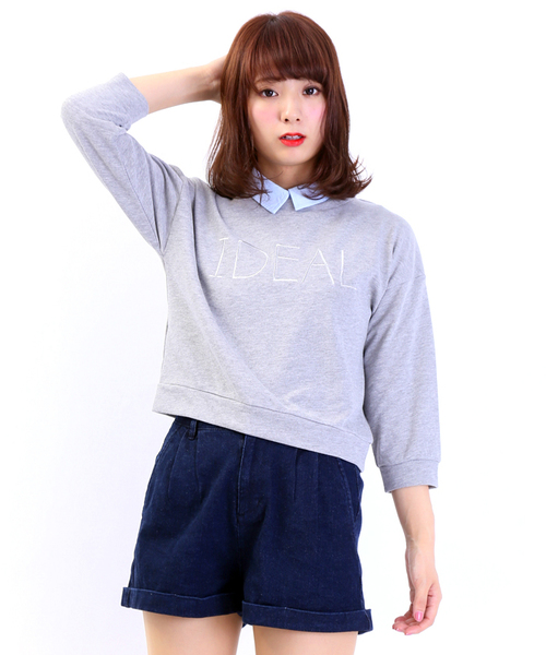 WEGO(ウィゴー)の「WEGO/衿付き7分袖刺繍スウェット(スウェット・レディース・オフホワイト/ブラック/杢グレー/ネイビー・FREE)」の19枚目の写真