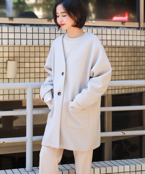 LOWRYS FARM（ローリーズファーム）の「ＴＲノーカラージャケット　862684（ノーカラージャケット・レディース・アイボリー/グリーン/モカ・FREE）」の4枚目の写真