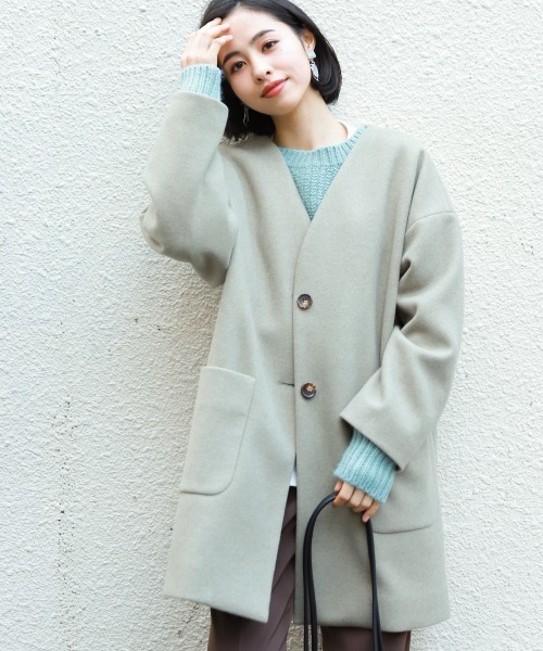 LOWRYS FARM（ローリーズファーム）の「ＴＲノーカラージャケット　862684（ノーカラージャケット・レディース・アイボリー/グリーン/モカ・FREE）」の9枚目の写真