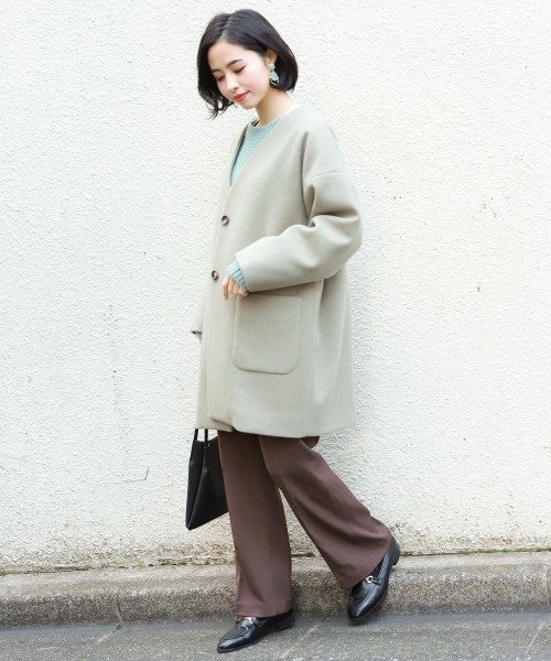 LOWRYS FARM（ローリーズファーム）の「ＴＲノーカラージャケット　862684（ノーカラージャケット・レディース・アイボリー/グリーン/モカ・FREE）」の10枚目の写真