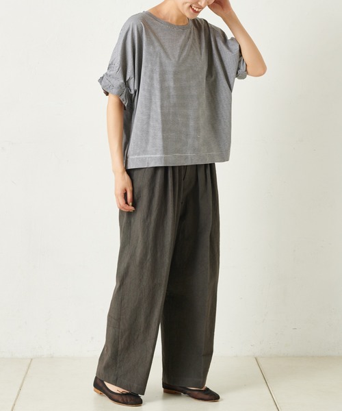 PUAL CE CIN（ピュアルセシン）の「ｸｼｭｸｼｭ袖T（Tシャツ/カットソー・レディース・ミント/グレー×ホワイト/ブラック/ネイビー×ホワイト/ホワイト・FREE）」の5枚目の写真