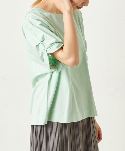 PUAL CE CIN（ピュアルセシン）の「ｸｼｭｸｼｭ袖T（Tシャツ/カットソー・レディース・ミント/グレー×ホワイト/ブラック/ネイビー×ホワイト/ホワイト・FREE）」の4枚目の写真