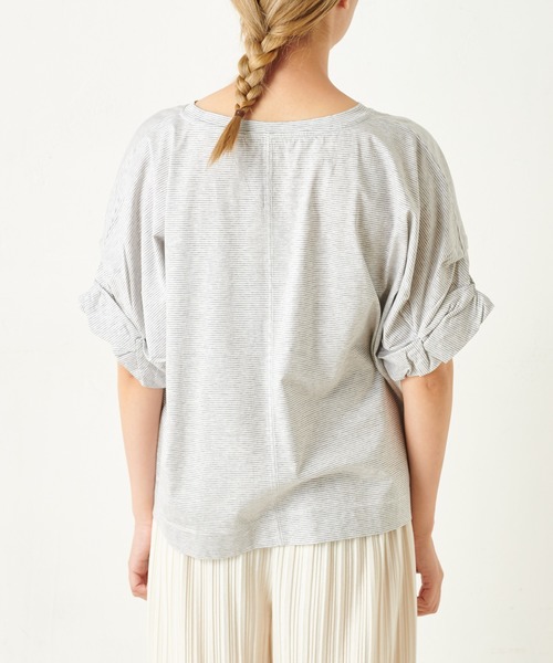 PUAL CE CIN（ピュアルセシン）の「ｸｼｭｸｼｭ袖T（Tシャツ/カットソー・レディース・ミント/グレー×ホワイト/ブラック/ネイビー×ホワイト/ホワイト・FREE）」の17枚目の写真