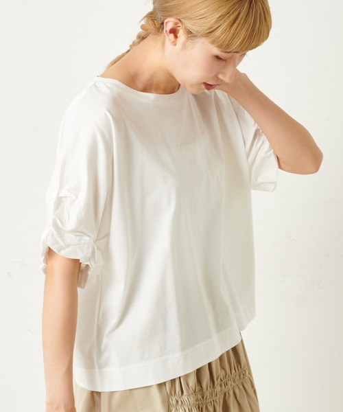 PUAL CE CIN（ピュアルセシン）の「ｸｼｭｸｼｭ袖T（Tシャツ/カットソー・レディース・ミント/グレー×ホワイト/ブラック/ネイビー×ホワイト/ホワイト・FREE）」の22枚目の写真