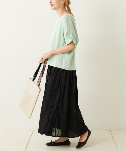 PUAL CE CIN（ピュアルセシン）の「ｸｼｭｸｼｭ袖T（Tシャツ/カットソー・レディース・ミント/グレー×ホワイト/ブラック/ネイビー×ホワイト/ホワイト・FREE）」の6枚目の写真