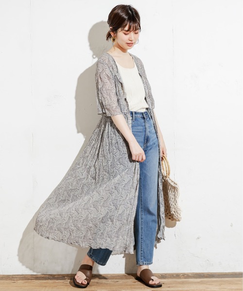 natural couture（ナチュラルクチュール）の「シアーペイズリークリンクルワンピース（ワンピース・レディース・ベージュ/グリーン/パープル・FREE）」の2枚目の写真