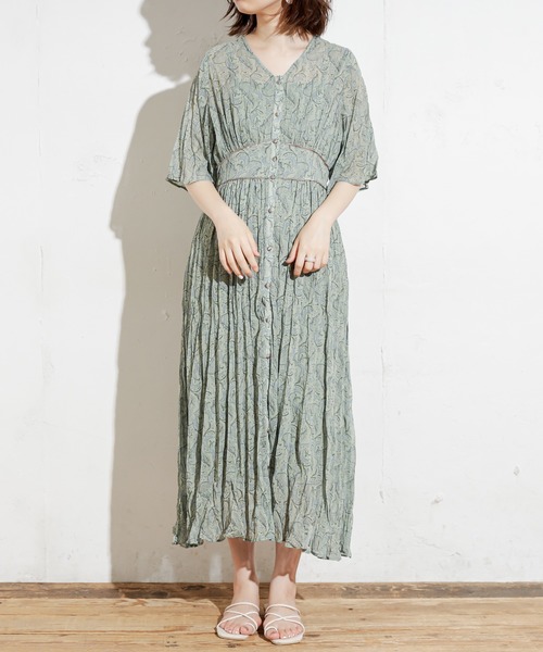 natural couture（ナチュラルクチュール）の「シアーペイズリークリンクルワンピース（ワンピース・レディース・ベージュ/グリーン/パープル・FREE）」の15枚目の写真