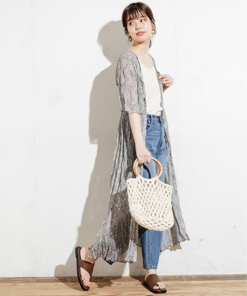 natural couture（ナチュラルクチュール）の「シアーペイズリークリンクルワンピース（ワンピース・レディース・ベージュ/グリーン/パープル・FREE）」の4枚目の写真