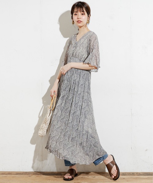 natural couture（ナチュラルクチュール）の「シアーペイズリークリンクルワンピース（ワンピース・レディース・ベージュ/グリーン/パープル・FREE）」の5枚目の写真