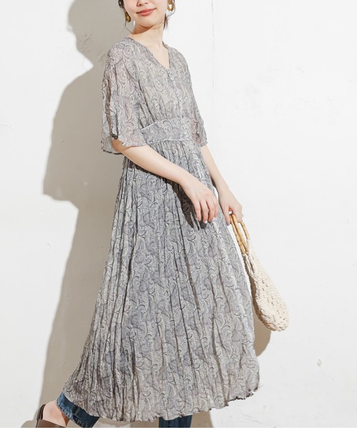 natural couture（ナチュラルクチュール）の「シアーペイズリークリンクルワンピース（ワンピース・レディース・ベージュ/グリーン/パープル・FREE）」の6枚目の写真