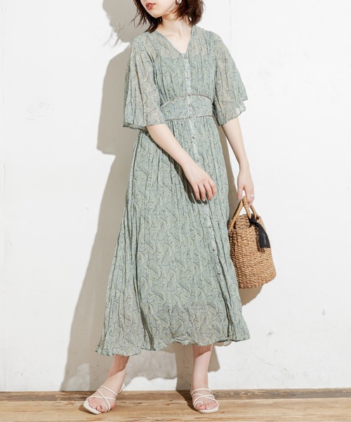 natural couture（ナチュラルクチュール）の「シアーペイズリークリンクルワンピース（ワンピース・レディース・ベージュ/グリーン/パープル・FREE）」の8枚目の写真