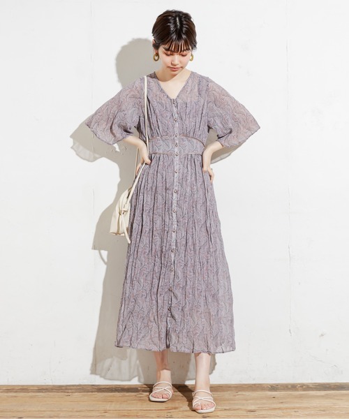 natural couture（ナチュラルクチュール）の「シアーペイズリークリンクルワンピース（ワンピース・レディース・ベージュ/グリーン/パープル・FREE）」の12枚目の写真