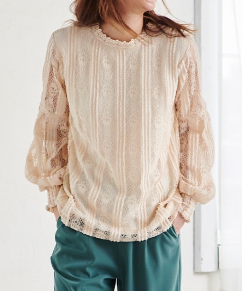 RANAN（ラナン）の「ミックスレースブラウス（シャツ/ブラウス・レディース・ブラウン/ベージュ系その他/ラベンダー・LL/M/L/3L）」の3枚目の写真