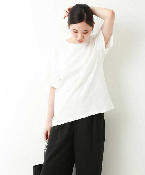 n'ee-ne(ネーネ)の「ヘビーウェイトコットンTシャツ(Tシャツ/カットソー・レディース・カーキ/モカ/ブラック/ブラック×ホワイト/ホワイト×ネイビー/オフホワイト・L/M)」の2枚目の写真