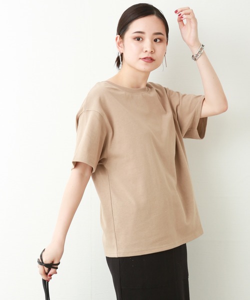 n'ee-ne(ネーネ)の「ヘビーウェイトコットンTシャツ(Tシャツ/カットソー・レディース・カーキ/モカ/ブラック/ブラック×ホワイト/ホワイト×ネイビー/オフホワイト・L/M)」の5枚目の写真
