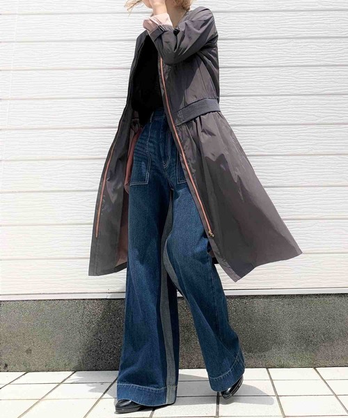 Q(キュー)の「シンプルライダースコート(ライダースジャケット・レディース・チャコールグレー/グレイッシュベージュ・MEDIUM)」の2枚目の写真