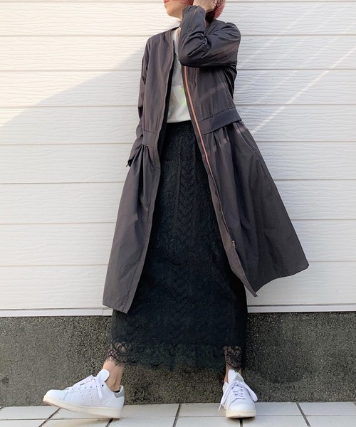 Q(キュー)の「シンプルライダースコート(ライダースジャケット・レディース・チャコールグレー/グレイッシュベージュ・MEDIUM)」の13枚目の写真