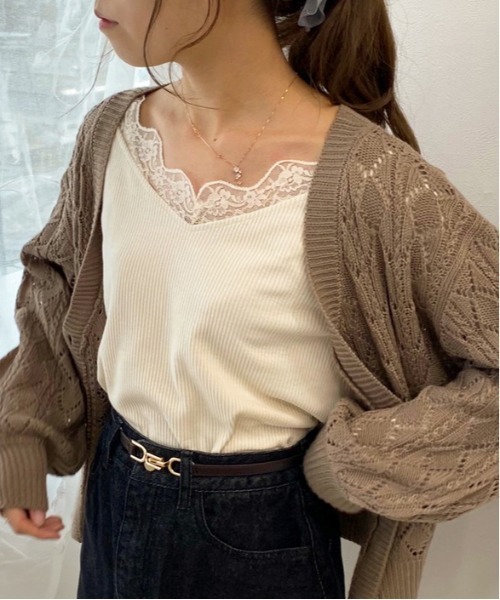 apres jour（アプレジュール）の「レースリブインナー【ZOZOTOWN限定アイテム】（Tシャツ/カットソー・レディース・アイボリー/ブラック・X-LARGE/フリー）」の3枚目の写真