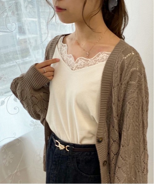 apres jour（アプレジュール）の「レースリブインナー【ZOZOTOWN限定アイテム】（Tシャツ/カットソー・レディース・アイボリー/ブラック・X-LARGE/フリー）」の4枚目の写真